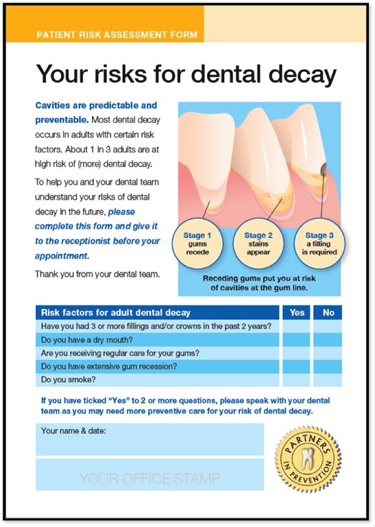 Patient Risk Assessment Form: Your risks ffor dntal decay