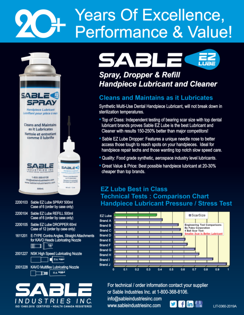 Sable EZ Lube Line Of Dental Handpiece Lubricants Oral Health Group