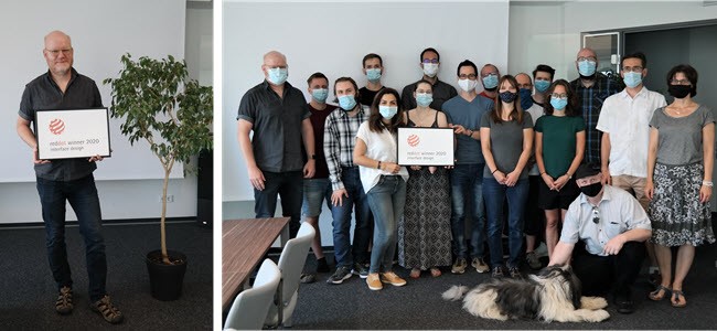 Picture 1: Frank Stockmann, VP Guided Surgery at Dental Wings, with Red Dot | Picture 2: coDiagnostiX team with Red Dot