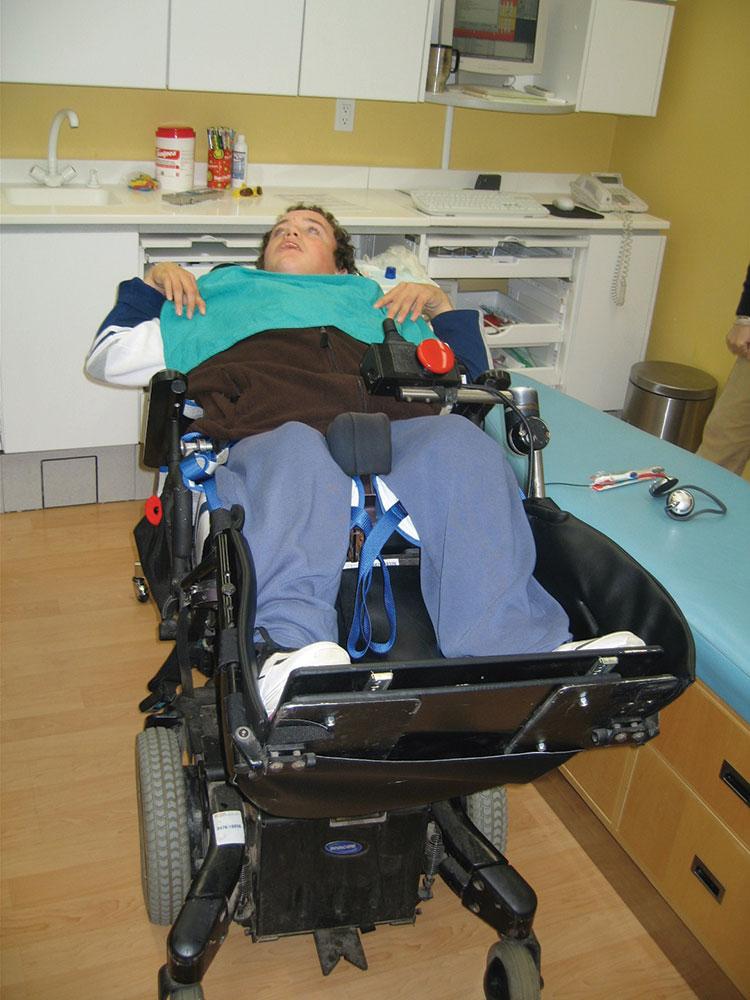 . No need for wheelchair lifts, treat in the wheelchair, making sure the feet are grounded and have contact.