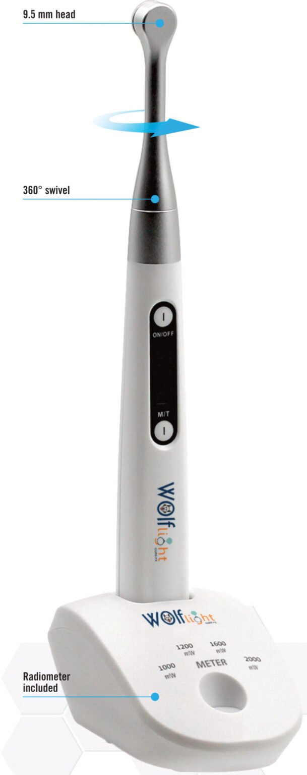  WOLFLlight Cure-FX curing light (Dental Savings Club) claims to have a 9.5mm curing tip that can deliver either 1200 mW/cm2 or 2000 mW/cm2, and a two-step curing function. https://www.dentalsavingsclub.com/wolf-curing-light/wolflight-cure-fx.html 