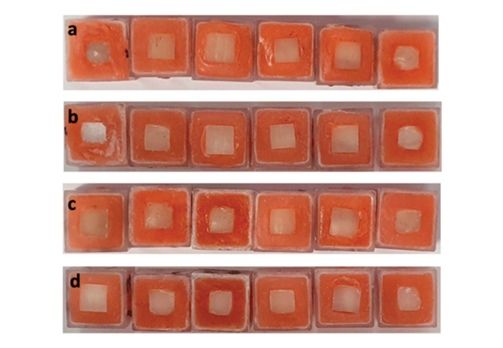 4AC. Pre-treament enamel discs; 4B. 6% HP post-treament enamel discs; 4D PAP+ post-treament enamel discs. The images are intended for illustration purposes only.