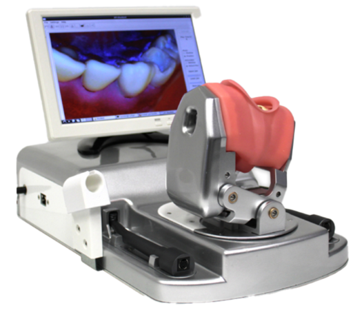 The DT-Student workstation, featuring the DT-Rightway articulator, DT-RealFeel handpiece, and student software interface. The setup enables students to practice dental procedures with real-time feedback, augmented reality overlays, and performance metrics, fostering skill development in a realistic and interactive environment.