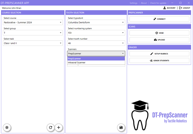 The PrepScanner instructor's login portal, providing a comprehensive interface to manage student evaluations. The portal allows instructors to view student preparations, upload cases, set up reference rubrics, and grade students with precision. This streamlined platform enhances the assessment process by integrating advanced tools for tracking and evaluating student performance.