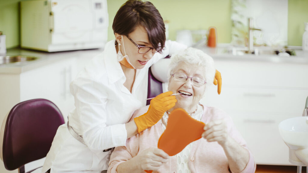 Female dentist is working